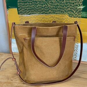 Madewell The Canvas Medium Transport Tote Bag Goldenrod Crossbody Leather Straps
